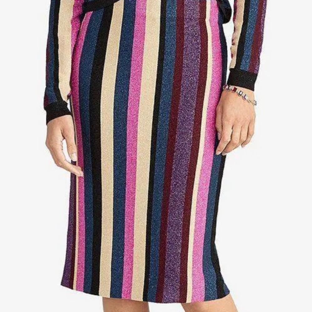 Rachel Roy Women’s Striped Metallic Pencil Skirt Size S M L New